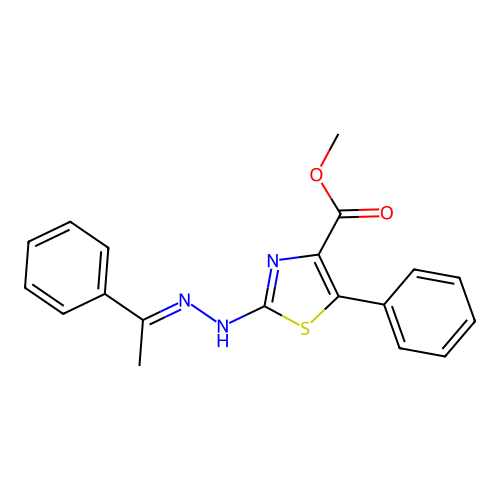 Methyl 5-phenyl-2-(2-(1-phenylethylidene)hydrazinyl)-1,3-thiazole-4-carboxylate structure