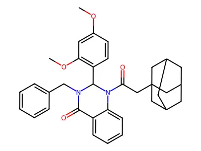 4(1H)-Quinazolinone, 2,3-dihydro-2-(2,4-dimethoxyphenyl)-3-(phenylmethyl)-1-(tricyclo(3.3.1.(sup 3,7))dec-1-ylacetyl)- structure