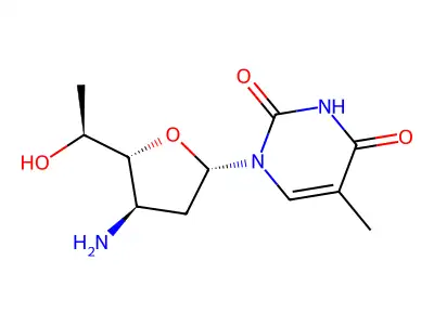 1-(3-Amino-2,3,6-trideoxy-beta-L-ribo-hexofuranosyl)thymine structure
