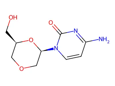 (6-(Hydroxymethyl)-1,4-dioxan-2-yl)-cytosine structure