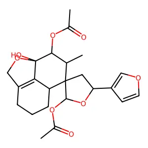 Spiro(furan-3(2H),6'-(6H)naphtho(1,8-bc)furan)-2,8',8'a(2'H)-triol, 5-(3-furanyl)-3',4,4',5,5',5'a,7',8'-octahydro-7'-methyl-, 2,8'-diacetate, (5'aR-(5'aalpha,6'beta(2S*,5S*),7'beta,8'beta.8'aalpha))- structure