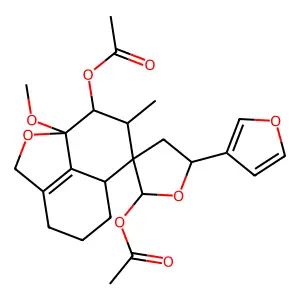 Spiro(furan-3(2H),6'-(6H)naphtho(1,8-bc)furan)-2,8'-diol, 5-(3-furanyl)-2',3',4,4',5,5',5'a,7',8',8'a-decahydro-7'-methyl-, diacetate, (5'aR-(5'aalpha,6'beta(2S*,5S*),7'beta,8'beta,8'aalpha))- structure