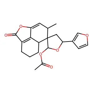Spiro(furan-3(2H),6'-(6H)naphtho(1,8-bc)furan)-2'(4'H)-one, 2-(acetyloxy)-5-(3-furanyl)-3',4,5,5',5'a,7'-hexahydro-7'-methyl-, (5'aS-(5'aalpha,6'beta(2R*,5R*),7'beta))- structure