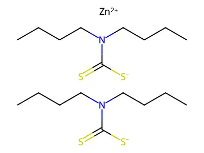 Zinc di-n-butyldithiocarbamate structure