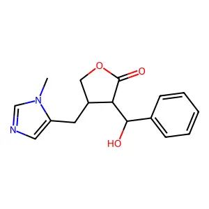 3-[Hydroxy(phenyl)methyl]-4-[(3-methylimidazol-4-yl)methyl]oxolan-2-one structure