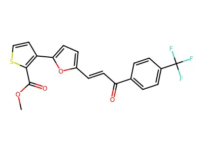 methyl 3-(5-{3-oxo-3-[4-(trifluoromethyl)phenyl]prop-1-enyl}-2-furyl)thiophene-2-carboxylate structure