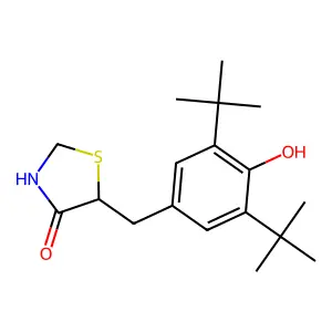 (5R)-5-[(3,5-ditert-butyl-4-hydroxyphenyl)methyl]-1,3-thiazolidin-4-one structure