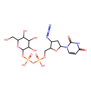 Uridine 5'-(trihydrogen diphosphate), 3'-azido-2',3'-dideoxy-, P'-alpha-D-galactopyranosyl ester structure