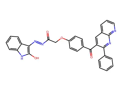 Acetic acid, (4-((2-phenyl-1,8-naphthyridin-3-yl)carbonyl)phenoxy)-, (1,2-dihydro-2-oxo-3H-indol-3-ylidene)hydrazide structure