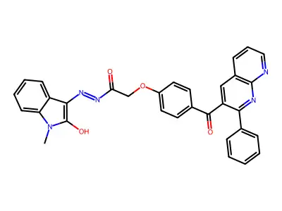 Acetic acid, (4-((2-phenyl-1,8-naphthyridin-3-yl)carbonyl)phenoxy)-, (1,2-dihydro-1-methyl-2-oxo-3H-indol-3-ylidene)hydrazide structure