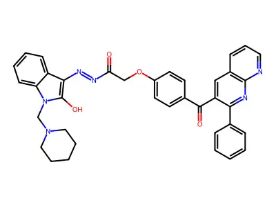 Acetic acid, (4-((2-phenyl-1,8-naphthyridin-3-yl)carbonyl)phenoxy)-, (1,2-dihydro-2-oxo-1-(piperidinylmethyl)-3H-indol-3-ylidene)hydrazide structure