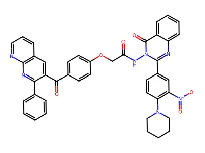 Acetamide, N-(2-(3-nitro-4-(1-piperidinyl)phenyl)-4-oxo-3(4H)-quinazolinyl)-2-(4-((2-phenyl-1,8-naphthyridin-3-yl)carbonyl)phenoxy)- structure