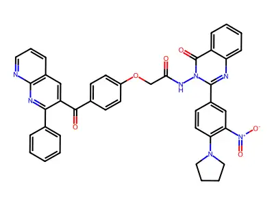 Acetamide, N-(2-(3-nitro-4-(1-pyrrolidinyl)phenyl)-4-oxo-3(4H)-quinazolinyl)-2-(4-((2-phenyl-1,8-naphthyridin-3-yl)carbonyl)phenoxy)- structure