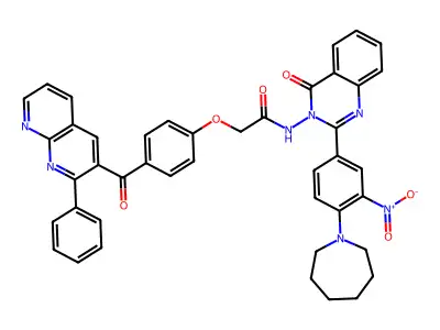 Acetamide, N-(2-(4-(hexahydro-1H-azepin-1-yl)-3-nitrophenyl)-4-oxo-3(4H)-quinazolinyl)-2-((4-(2-phenyl-1,8-naphthyridin-3-yl)carbonyl)phenoxy)- structure
