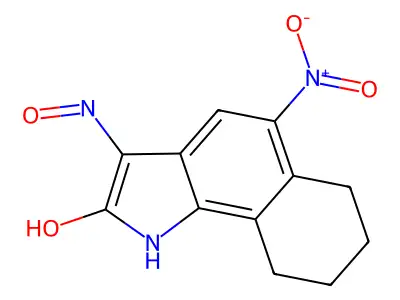 5-Nitro-6,7,8,9-tetrahydrobenzo(G)indole-2,3-dione-3-oxime structure