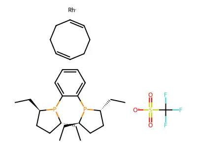 (-)-1,2-Bis((2R,5R)-2,5-diethylphospholano)benzene(cyclooctadiene)rhodium(I) trifluoromethanesulfonate structure