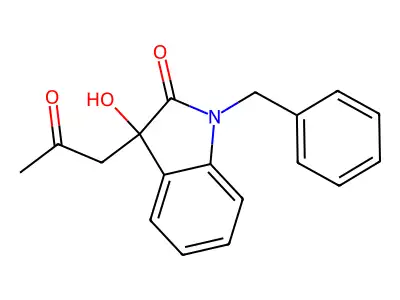 1-benzyl-3-hydroxy-3-(2-oxopropyl)-1,3-dihydro-2H-indol-2-one structure
