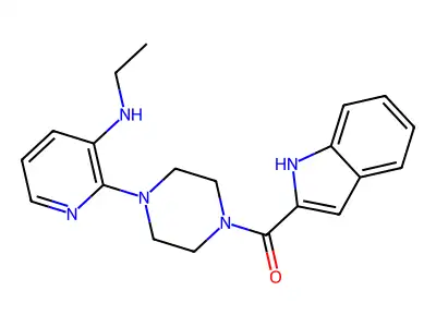 Piperazine, 1-(3-(ethylamino)-2-pyridinyl)-4-(1H-indol-2-ylcarbonyl)- structure