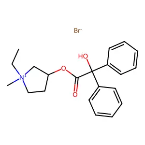 Pyrrolidinium, 1-ethyl-3-hydroxy-1-methyl-, bromide, benzilate structure