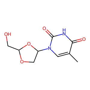 (+)-(2R,4S)-1-(2-(Hydroxymethyl)-1,3-dioxolan-4-yl)thymine structure