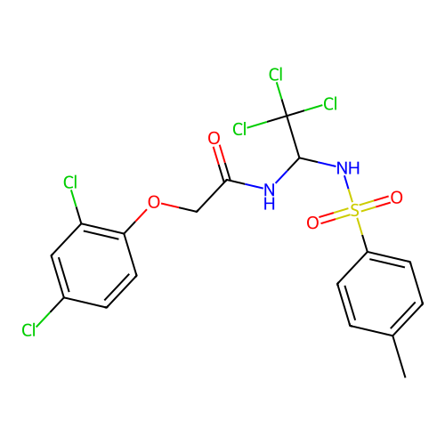 2-(2,4-dichlorophenoxy)-N-(2,2,2-trichloro-1-{[(4-methylphenyl)sulfonyl]amino}ethyl)acetamide structure