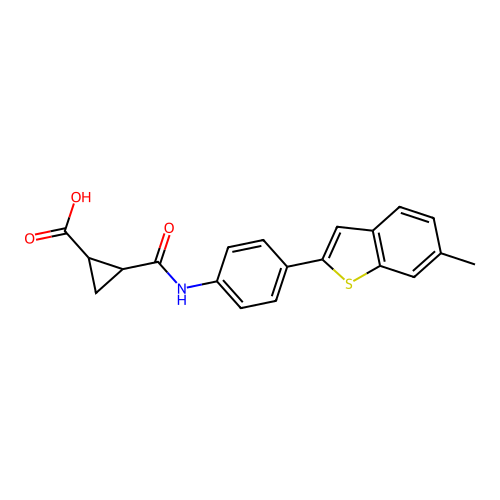 2-[[4-(6-methyl-1-benzothiophen-2-yl)phenyl]carbamoyl]cyclopropane-1-carboxylic acid structure