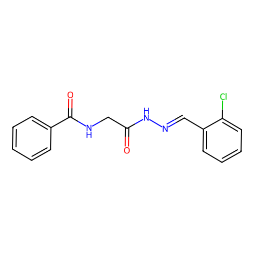 (E)-N-(2-(2-(2-chlorobenzylidene)hydrazinyl)-2-oxoethyl)benzamide structure