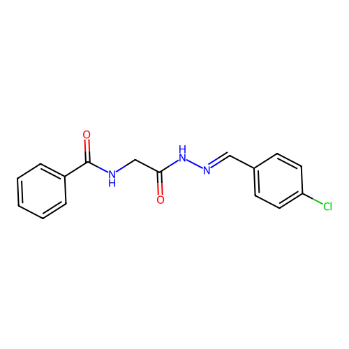 N-[2-[2-[(4-chlorophenyl)methylidene]hydrazinyl]-2-oxoethyl]benzamide structure
