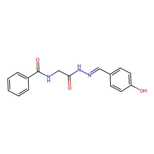 N-[2-[2-[(4-hydroxyphenyl)methylidene]hydrazinyl]-2-oxoethyl]benzamide structure