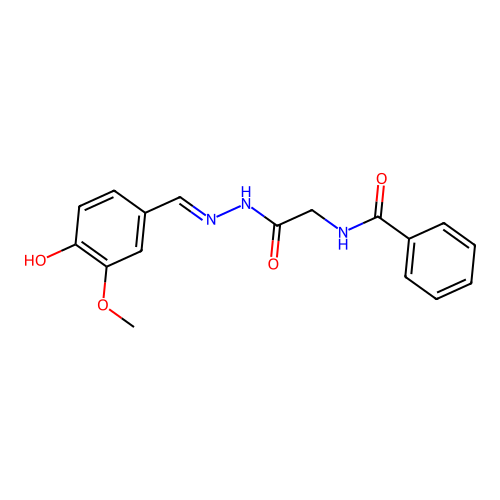 N-[2-[2-[(4-hydroxy-3-methoxyphenyl)methylidene]hydrazinyl]-2-oxoethyl]benzamide structure