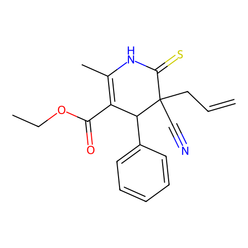 ethyl 5-allyl-5-cyano-2-methyl-4-phenyl-6-thioxo-1,4,5,6-tetrahydropyridine-3-carboxylate structure
