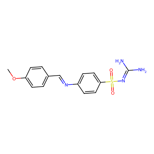 N-carbamimidoyl-4-{[(E)-(4-methoxyphenyl)methylidene]amino}benzenesulfonamide structure