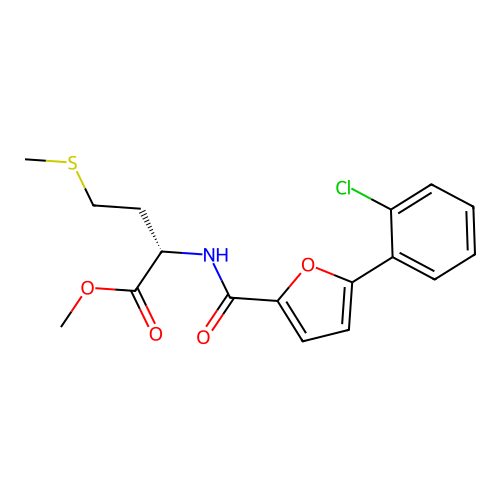 (S)-methyl 2-(5-(2-chlorophenyl)furan-2-carboxamido)-4-(methylthio)butanoate structure