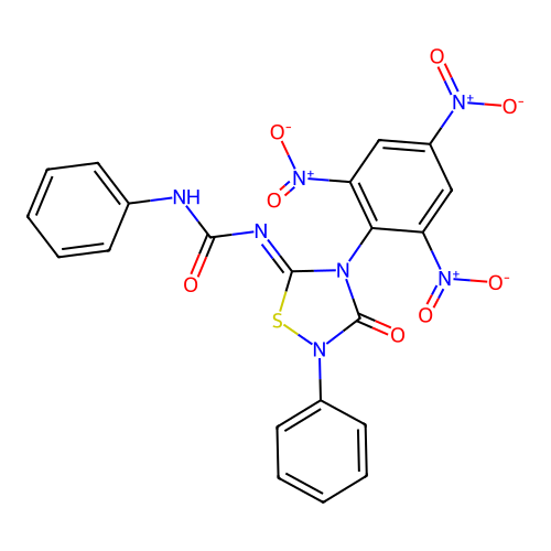 2-Phenyl-4-picryl-5-[(phenylcarbamoyl)imino]-1,2,4-thiadiazolidin-3-one structure