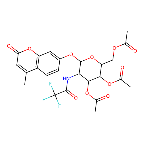 (2R,3S,4R,5R,6R)-2-(Acetoxymethyl)-6-((4-methyl-2-oxo-2H-chromen-7-yl)oxy)-5-(2,2,2-trifluoroacetamido)tetrahydro-2H-pyran-3,4-diyl diacetate structure