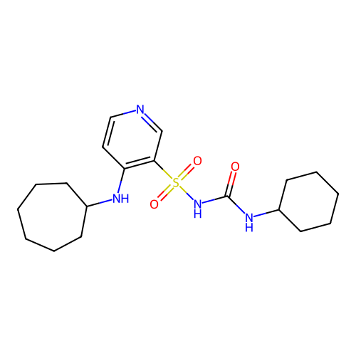 4-(Cycloheptylamino)-N-(cyclohexylcarbamoyl)pyridine-3-sulfonamide structure