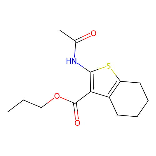 Propyl 2-acetamido-4,5,6,7-tetrahydro-1-benzothiophene-3-carboxylate structure