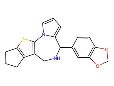 4H,7H-Cyclopenta(4,5)thieno(3,2-f)pyrrolo(1,2-a)(1,4)diazepine, 5,6,8,9-tetrahydro-4-(1,3-benzodioxol-5-yl)- structure