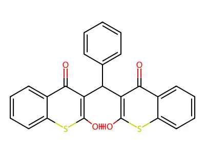 3,3'-(phenylmethylene)bis(4-hydroxy-2H-thiochromen-2-one) structure