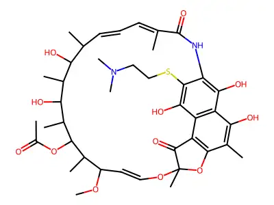 (12E,14E,24E)-8-{[2-(Dimethylamino)ethyl]sulfanyl}-5,6,9,17,19-pentahydroxy-23-methoxy-2,4,12,16,18,20,22-heptamethyl-1,11-dioxo-1,2-dihydro-2,7-(epoxypentadeca[1,11,13]trienoimino)naphtho[2,1-b]furan-21-yl acetate structure
