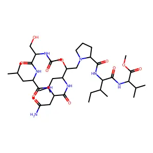 L-Valine, N-(N-(1-(3-((N2-(N-(N-acetyl-L-seryl)-L-leucyl)-L-asparaginyl)amino)-2-hydroxy-5-methylhexyl)-L-prolyl)-L-isoleucyl)-, methyl ester structure