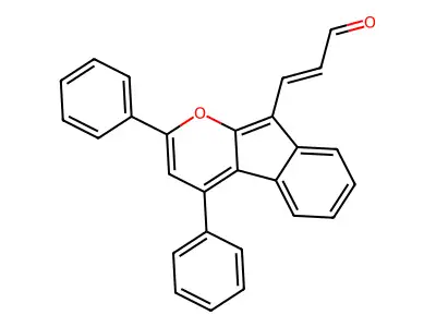 (E)-3-(2,4-diphenylindeno[2,3-b]pyran-9-yl)prop-2-enal structure