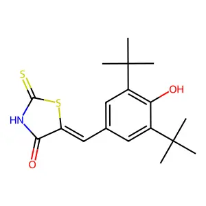(5E)-5-(3,5-di-tert-butyl-4-hydroxybenzylidene)-2-thioxo-1,3-thiazolidin-4-one structure