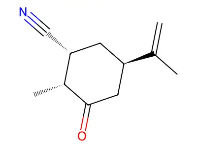(1R,2R,5R)-2-methyl-3-oxo-5-(prop-1-en-2-yl)cyclohexane-1-carbonitrile structure
