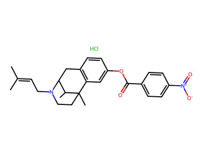 2,6-Methano-3-benzazocin-8-ol, 1,2,3,4,5,6-hexahydro-6,11-dimethyl-3-(3-methyl-2-butenyl)-, 4-nitrobenzoate (ester), monohydrochloride structure