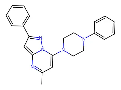 Pyrazolo[1,5-a]pyrimidine, 5-methyl-2-phenyl-7-(4-phenyl-1-piperazinyl)- structure