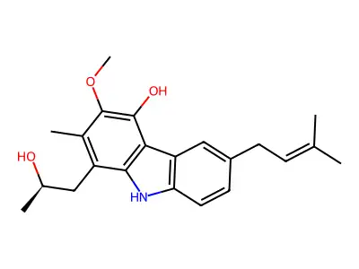 1-(2-hydroxypropyl)-3-methoxy-2-methyl-6-(3-methylbut-2-enyl)-9H-carbazol-4-ol structure