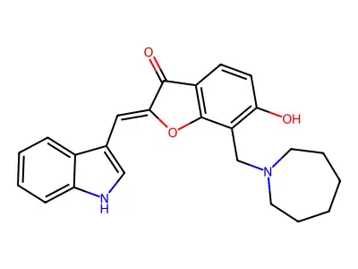 (2Z)-7-(azepan-1-ylmethyl)-6-hydroxy-2-(1H-indol-3-ylmethylidene)-1-benzofuran-3(2H)-one structure