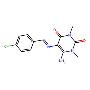 6-Amino-5-[(4-chlorophenyl)methylideneamino]-1,3-dimethyl-pyrimidine-2,4-dione structure