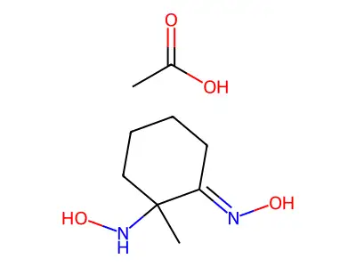 2-(Hydroxyamino)-2-methylcyclohexan-1-one oxime acetate structure